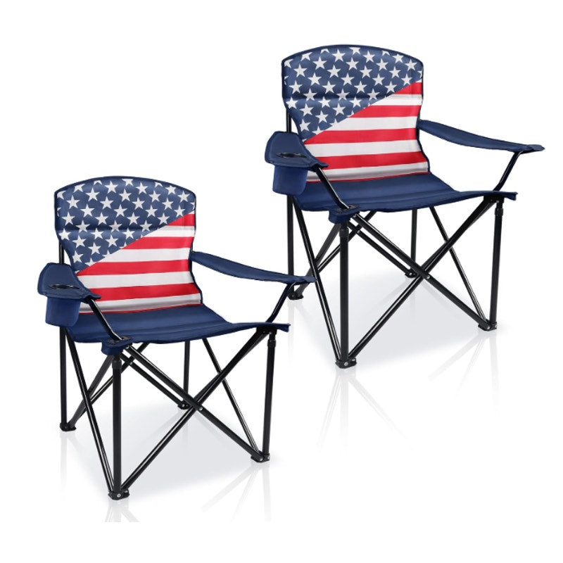 2-Pack Folding Camping Chairs Padded Lawn Chair 350-lbs American Flag Pattern