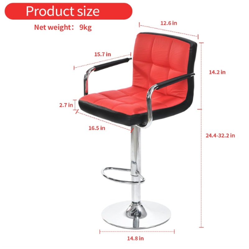 Jinsi Nan Set-of-2 Bar Chairs Bar Stools w Back/Arms Footrest Adjustable Height