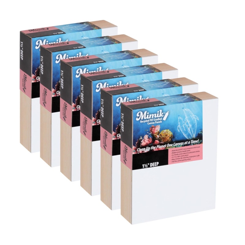Pack-of-6 Mimik Recycled PET Cradled Canvas 1.5" Deep 9x12" Medium-Textured