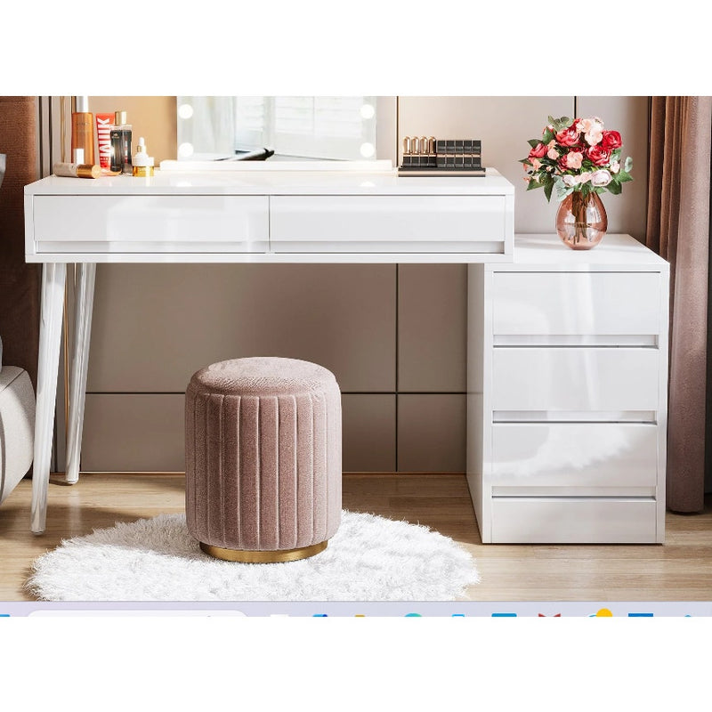 Tribesigns Modern Computer Desk Office Desk w 5 Storage Drawers White 55" W READ
