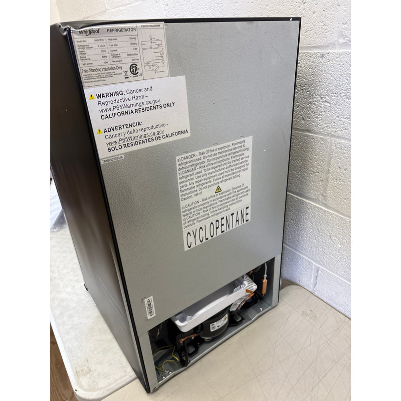 DENTED Whirlpool 3.1 cu ft Mini Refrigerator Stainless Steel 2 Shelves & Freezer