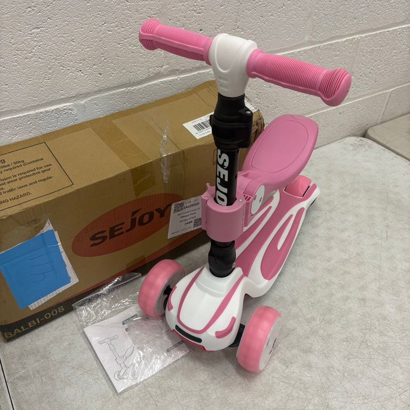 Sejoy Kids Kick Scooter 3-Wheel Light Up Foldable, Adjustable Seat - Pink