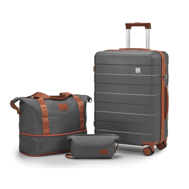 Imiomo 3-Piece Luggage Set, Suitcase w Spinner Wheels, Lightweight Hardside Grey