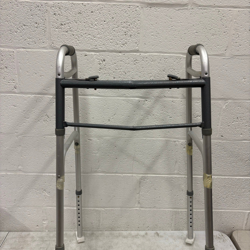 Trigger Release Folding Walker, 2 Wheels, Height Adjustable, Hand Grips - Gray
