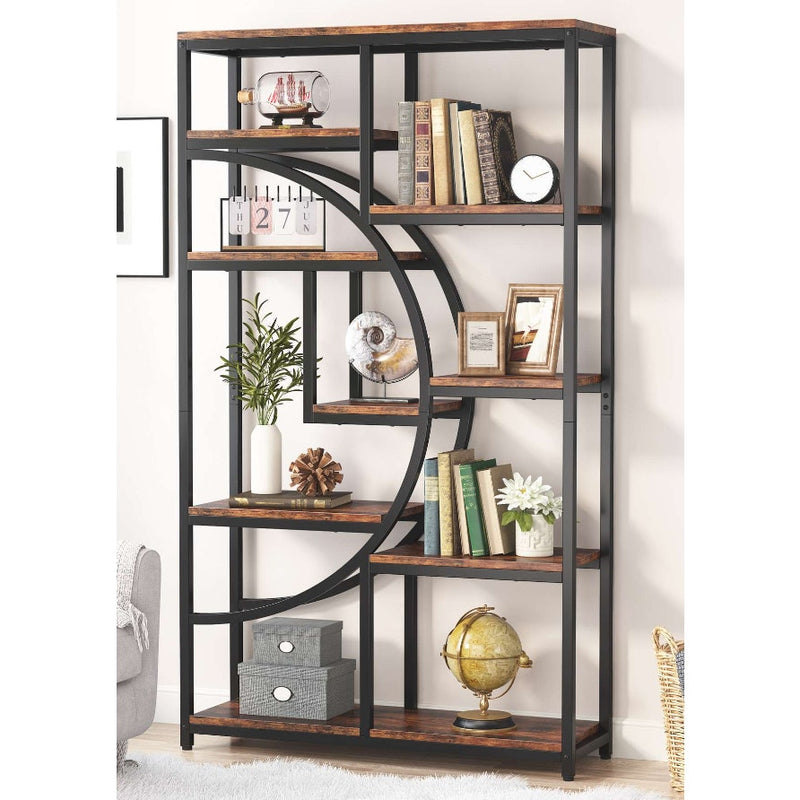 Tribesigns Freestanding Bookshelf 69" Etagere Bookcase, 9 Shelves, Brown/ Black