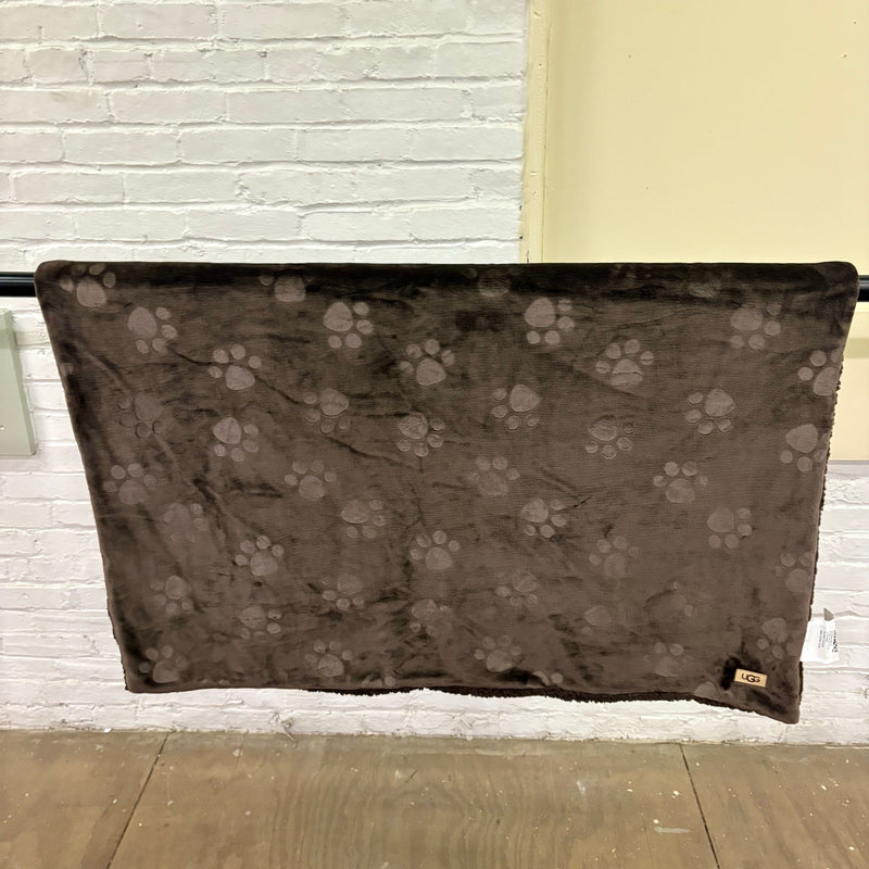 Ugg Dog Blanket 40" x 50" Paw Print Design, Fluffy & Soft Side - Dark Brown