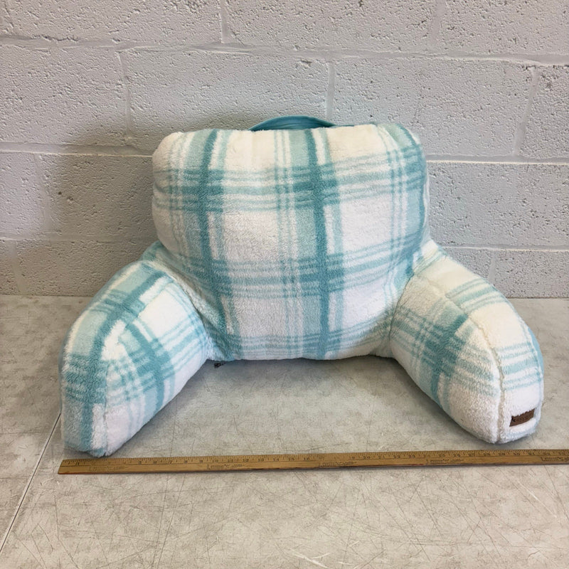 UGG Plush Backrest Pillow, 34"W x 18"H, Reading Pillow Soft - Blue Plaid Design