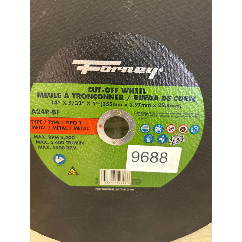 Forney 14 in Aluminum Oxide Metal Cutting Wheel 5/32 in. Thick x 1 in. 1 pc READ