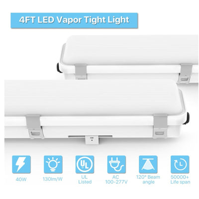 HYPERLITE 4FT 40W Vapor Tight LED Light, 130LM/W 5000K Vapor Proof Fixture