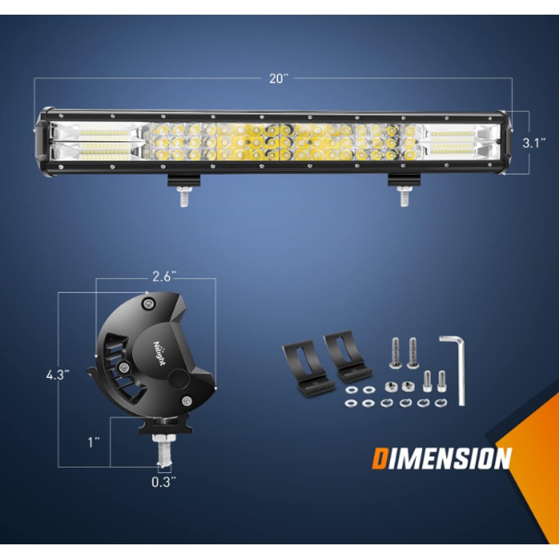 Nilight LED Light Bar 20Inch 288W Flood Spot Combo 28800LM Off Road Driving