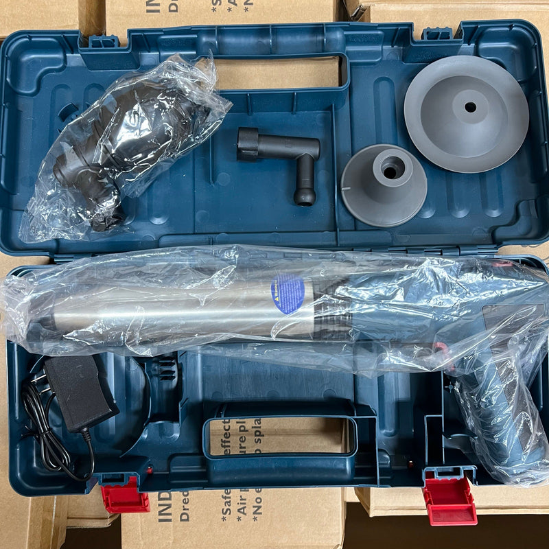 High Pressure Electric Pipe Dredger Plunger Blaster Rechargeable w Attachments