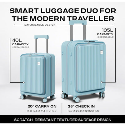 Classigo 2 piece luggage set Macaron Blue 20" & 28" Hardside Expandable Spinner