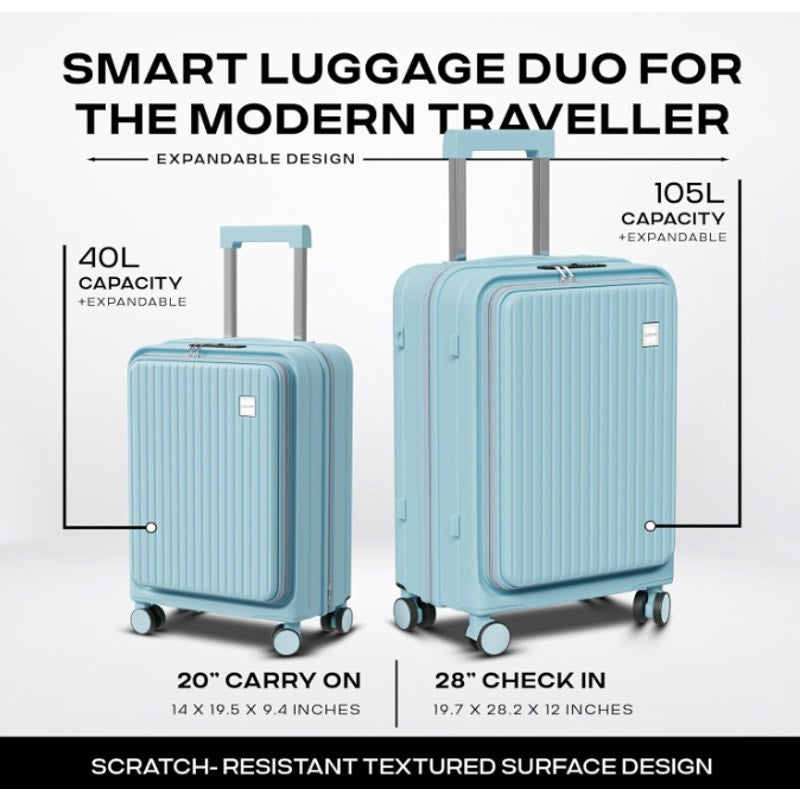 Classigo 2 piece luggage set Macaron Blue 20" & 28" Hardside Expandable Spinner