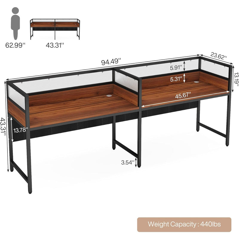 Tribesigns 94" 2 Person Office Desk w Privacy Panel Long Double Computer Desk