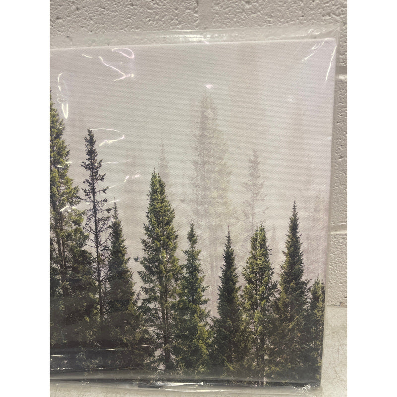 Canvas Art Wall Mounted Forest Trees Nature 24" x 16" Green & White