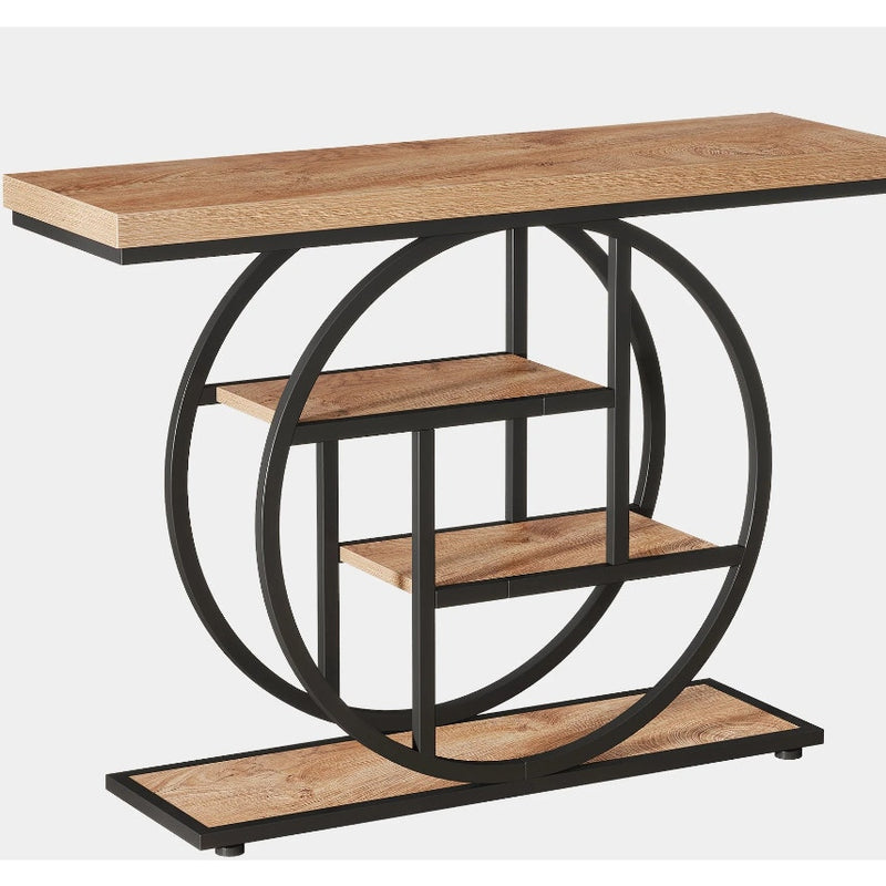 Tribesigns 41.3" Console Table, Industrial 4-Tier Sofa Table w Circle Base Brown