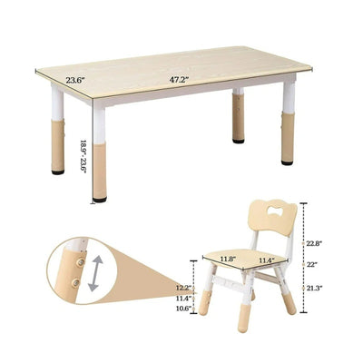 GymChoice Kids Table & Chairs Set Plastic Children 6 Seat Height Adjustable Tan