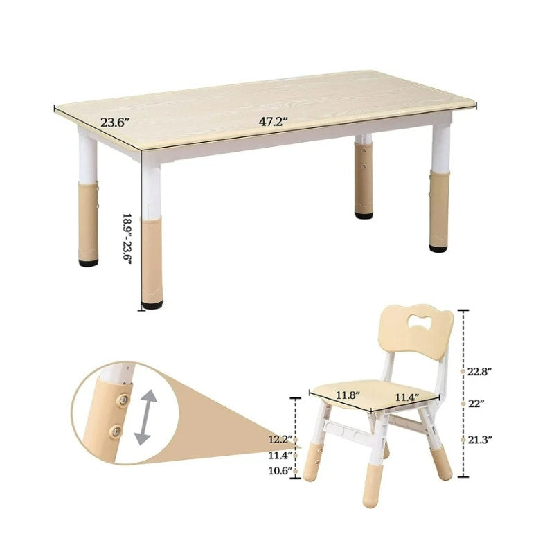 GymChoice Kids Table & Chairs Set Plastic Children 6 Seat Height Adjustable Tan