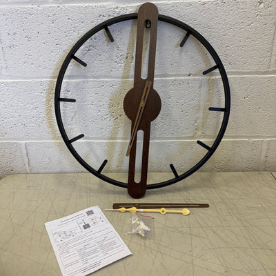 20in Modern Wood Dial Wall Clock with Metal Frame, Silent Non Ticking - Black