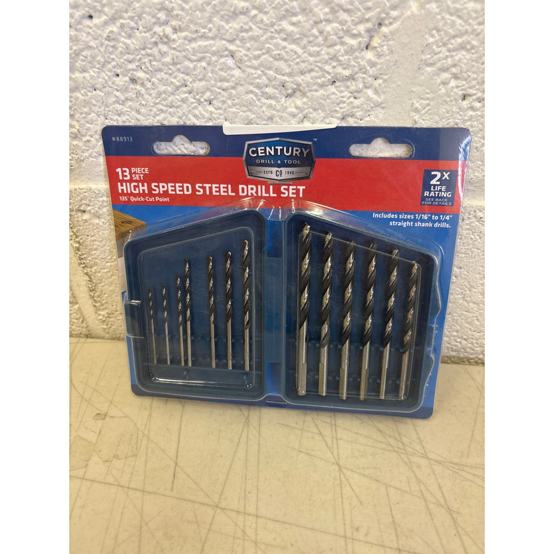 Century Drill High Speed Steel Drill Bit Set 13 Piece 1/16 To 1/4" - 88913