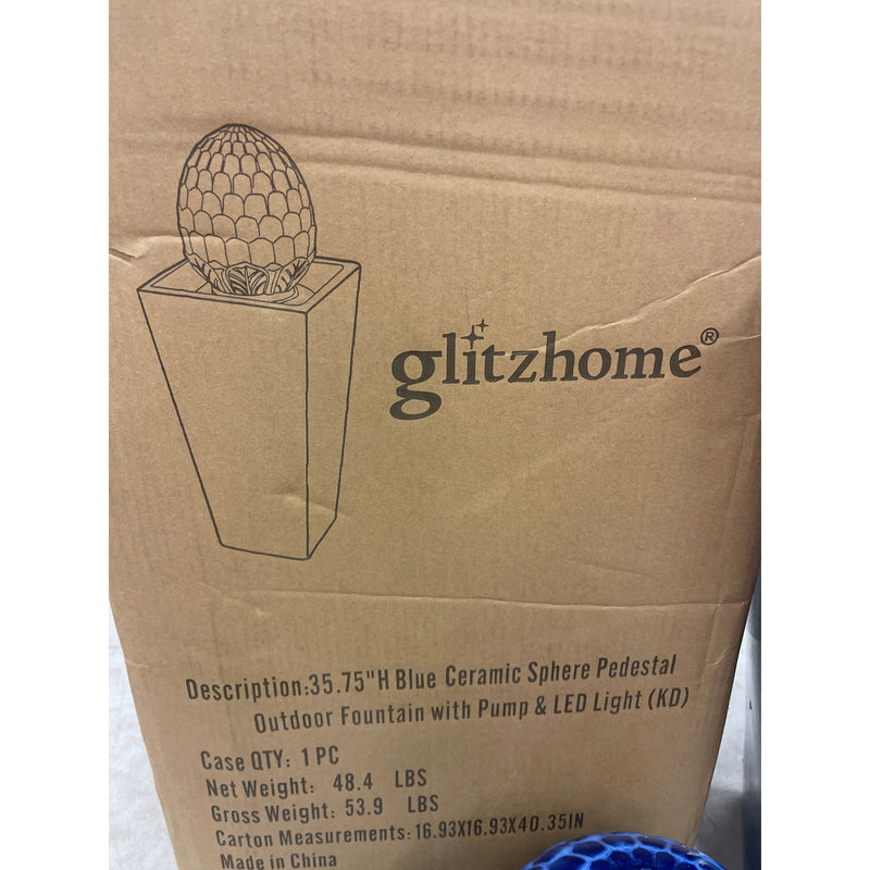Glitzhome 35.75"H Artichoke Pedestal Ceramic Fountain, Oversized, Cobalt Blue