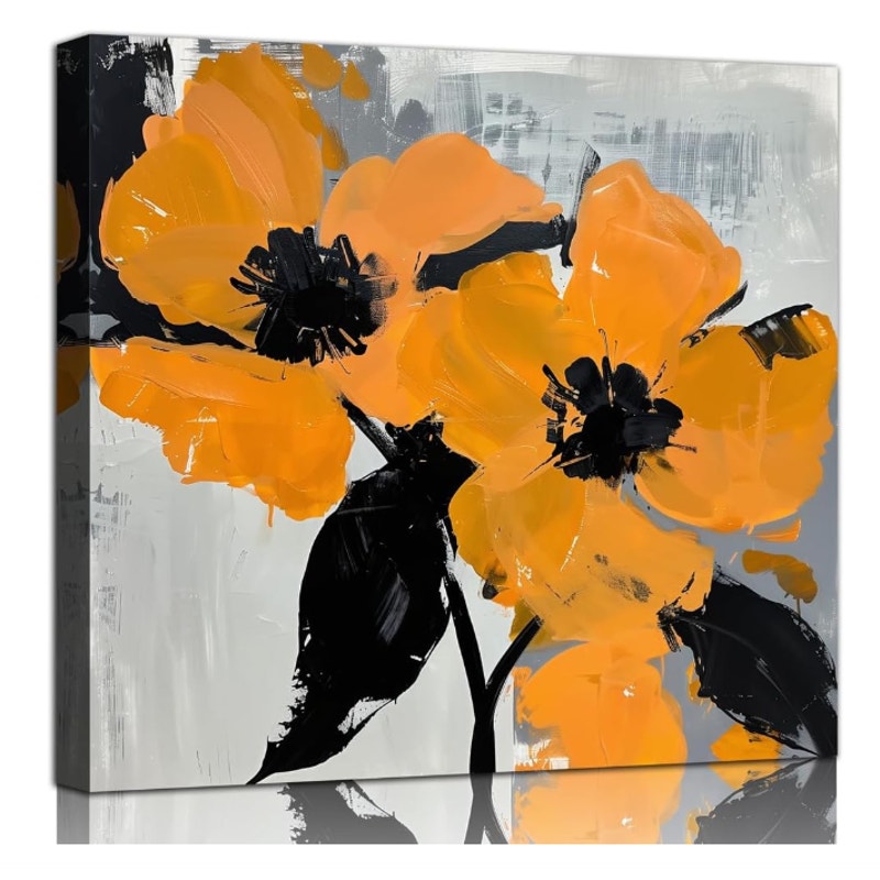 Sense&Sensitivity Art 30" Orange Flower Wall Art: Monets Impressionist, Square
