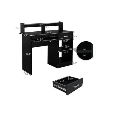 FCH Computer Desk, Multifunctional Workstation Drawers Keyboard Tray Hutch Black
