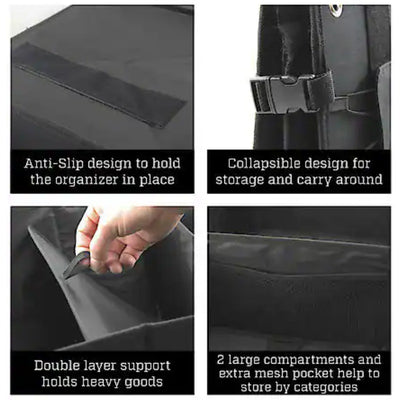 AutoCraft 2-Bin Trunk Organizer, Black Durable Oxford, Universal, Foldable AC710