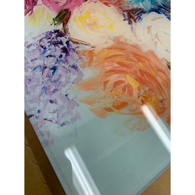 SOULFINE Glass Wall Art Frameless Multi-Color Flower Boquete 12x12"