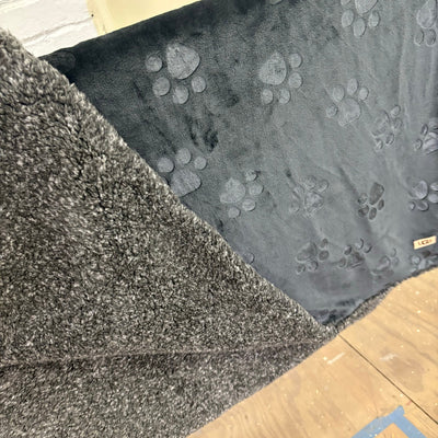Ugg Dog Blanket 40" x 50" Paw Print Design, Dual Sided Fluffy & Soft Side, Black