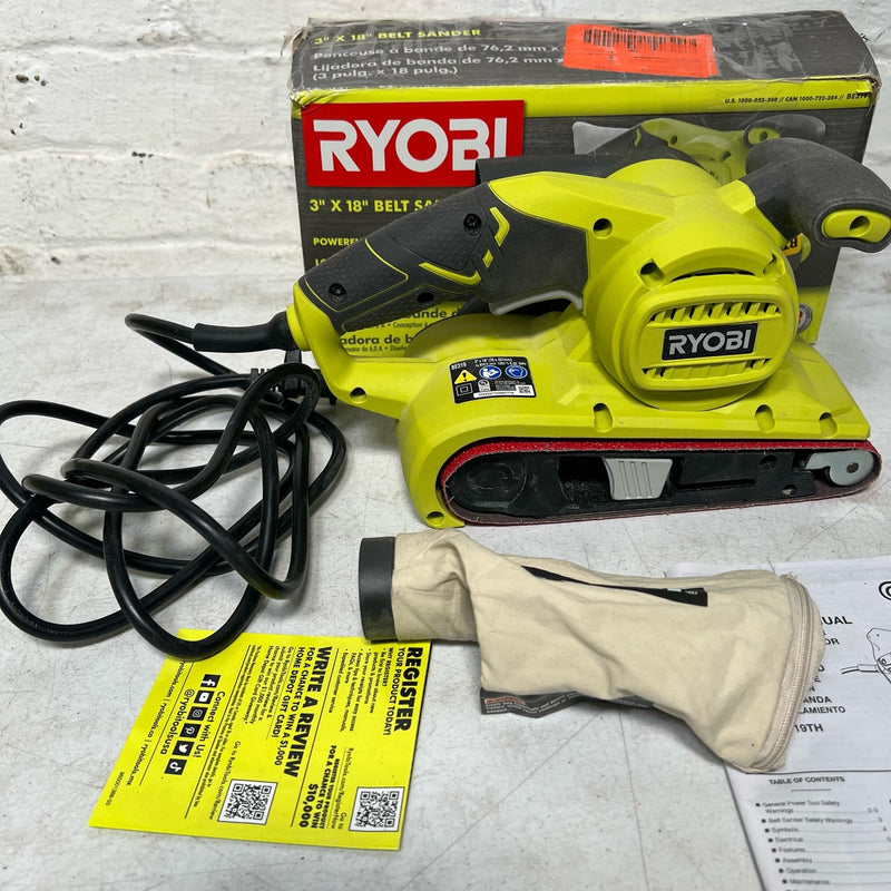 RYOBI 6 Amp Corded 3 in.W x 18 in.L Portable Belt Sander, 820 FRM, SEE DETAILS