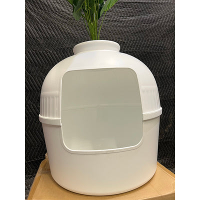 Hawsaiy Hidden Cat Litter Box Enclosure w 40" Faux Plant & Real Stones, White