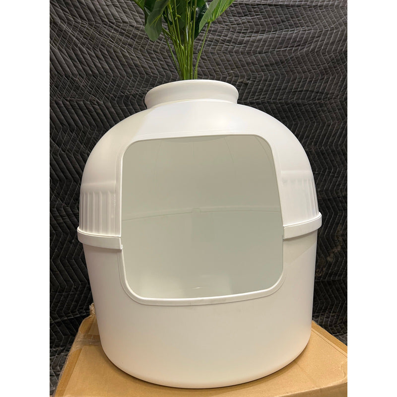 Hawsaiy Hidden Cat Litter Box Enclosure w 40" Faux Plant & Real Stones, White