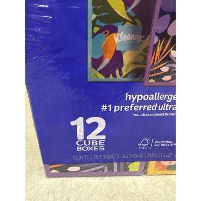 12-Boxes Kleenex Ultra Soft 3-Ply Facial Tissues, Cube Boxes 72 Tissues/Box