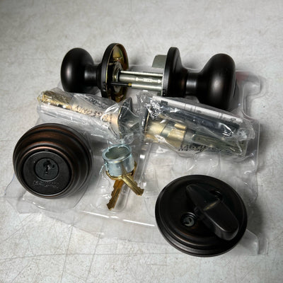Kwikset Juno Exterior Entry Door Knob & Single Cylinder Deadbolt Venetian Bronze