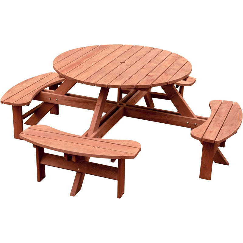 Round Outdoor Wooden Brown Picnic Table 82" W x 82" D x 30" H Leisure Season