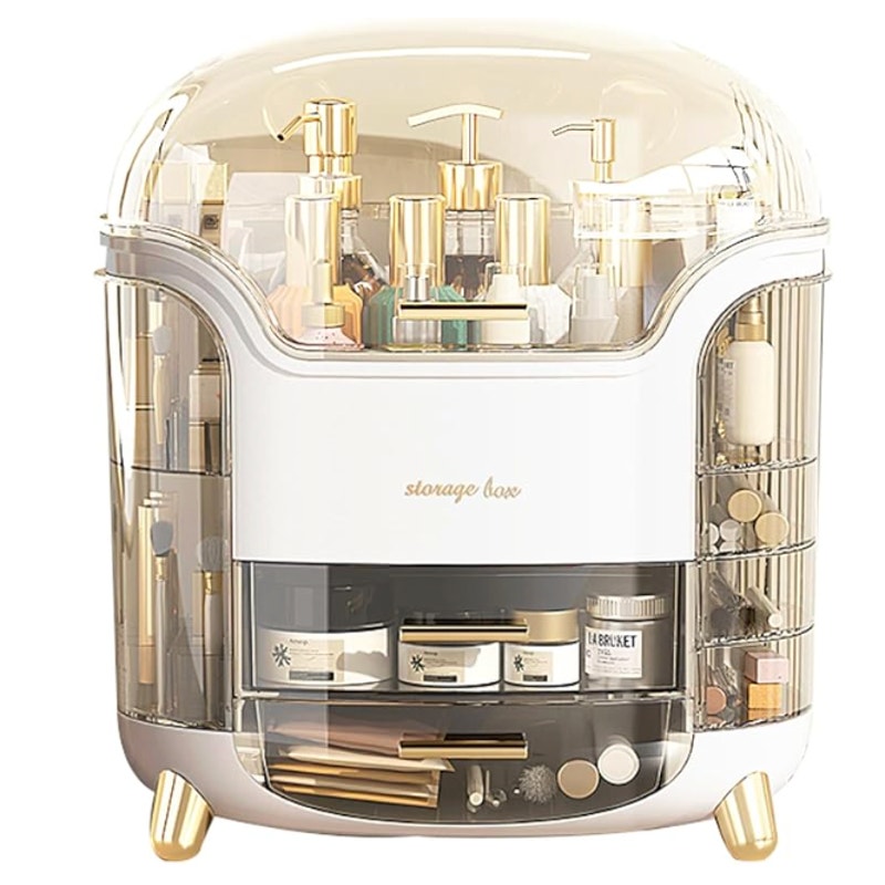 Omeily Large Makeup Organizer & Vanity Case, 3-Layers, Clear Design 13"x12"x8"