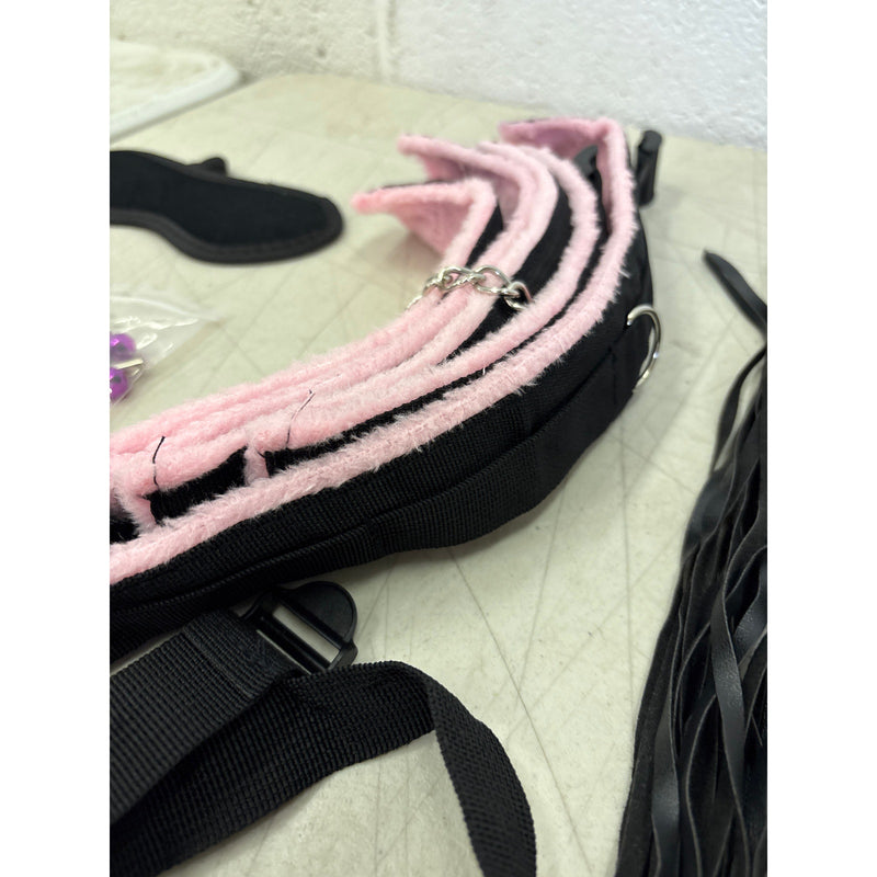 Bondage Kit Adult Handcuffs Ball Gag Nipple Clamps Blindfold Vibrator Plug Whip