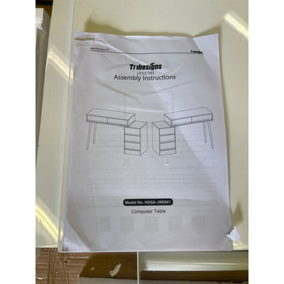 Tribesigns 55" Modern Computer Desk w 5-Storage Drawers, Reversible, White, READ