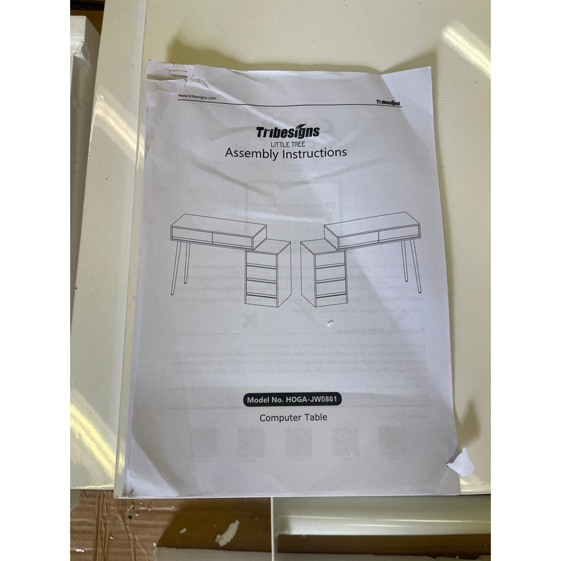 Tribesigns 55" Modern Computer Desk w 5-Storage Drawers, Reversible, White, READ