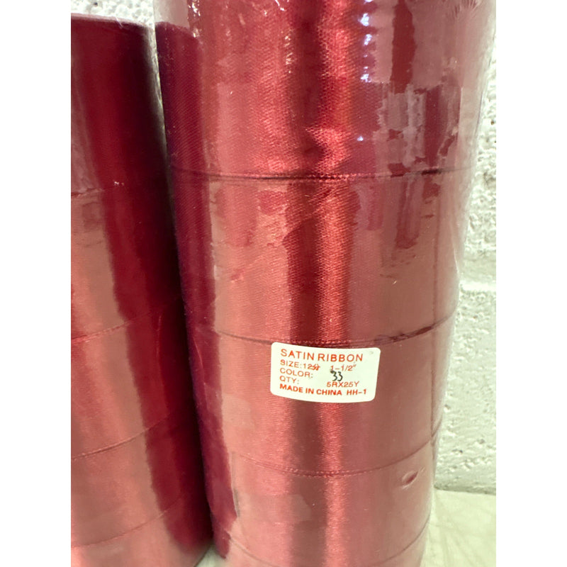 Pack-of-10 Rolls Red Satin Ribbon 1-1/2 Inches x 25 Yards Each Roll. Polyester