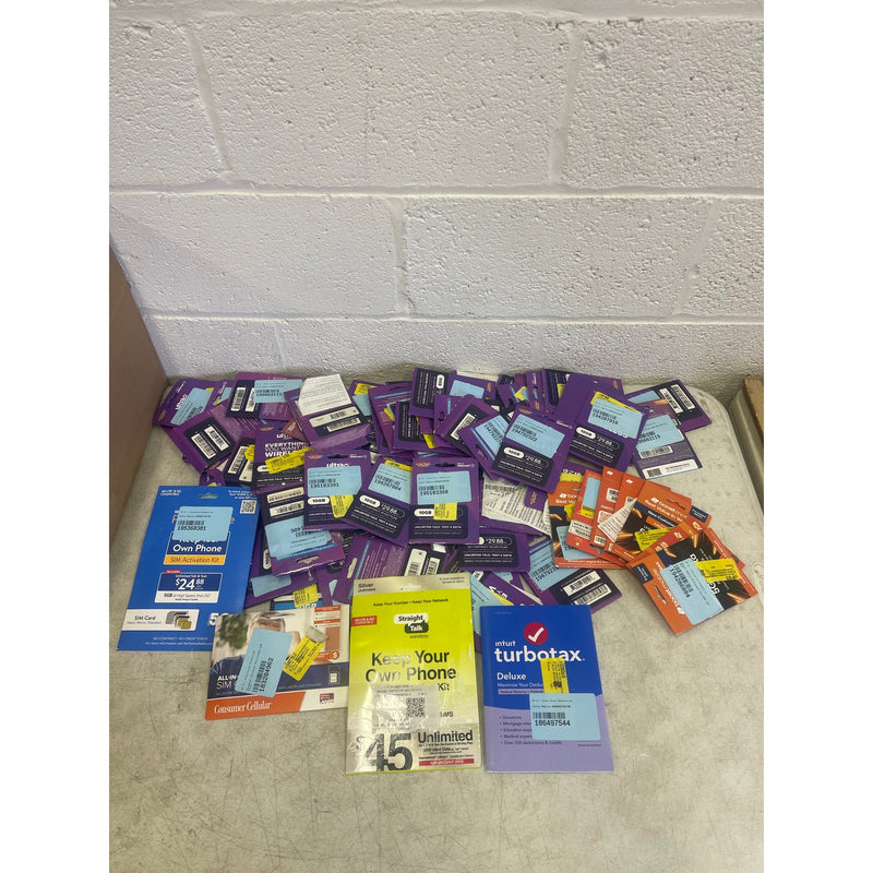 UNVERIFIED LOT OF 87 Mobile SIM Cards - Assortment of Brands & Plans