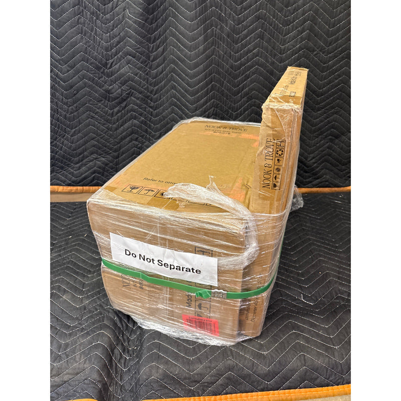 Nook & Trove Round Side Table Wood Table, Marble Imitation 17.7" Nightstand Grey