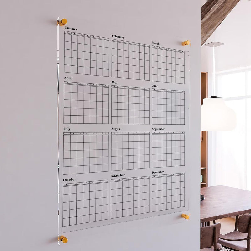 Guardmate YEAR Calendar Acrylic Dry-Erase Board 28" x 40" Wall-Mount w Markers