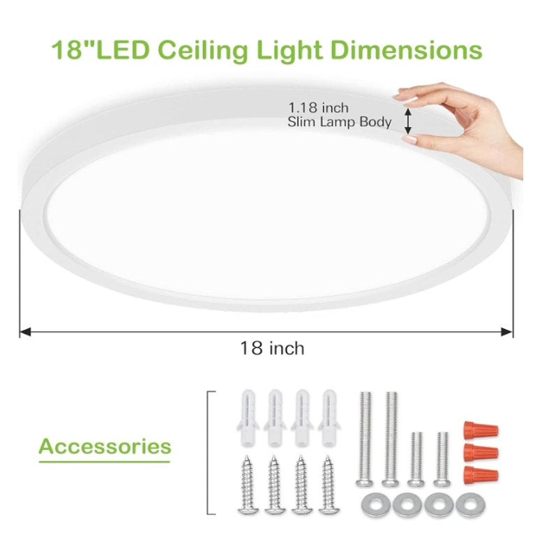 Hykolity 18" LED Round Flat Panel Light, White, 32W, 3200lm, 3000K/4000K/5000K