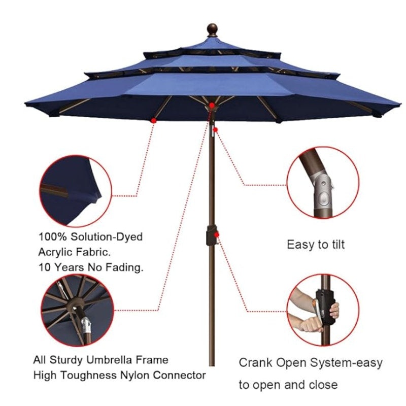 EliteShade Patio Market Umbrella (9ft wide) with 3-Tier Ventilation - Navy Blue