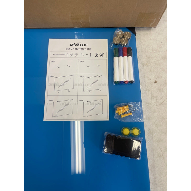 DEVELOP Magnetic Glass Whiteboard, Dry Erase Baard 36" x 24" Blue Frosted, w Markers