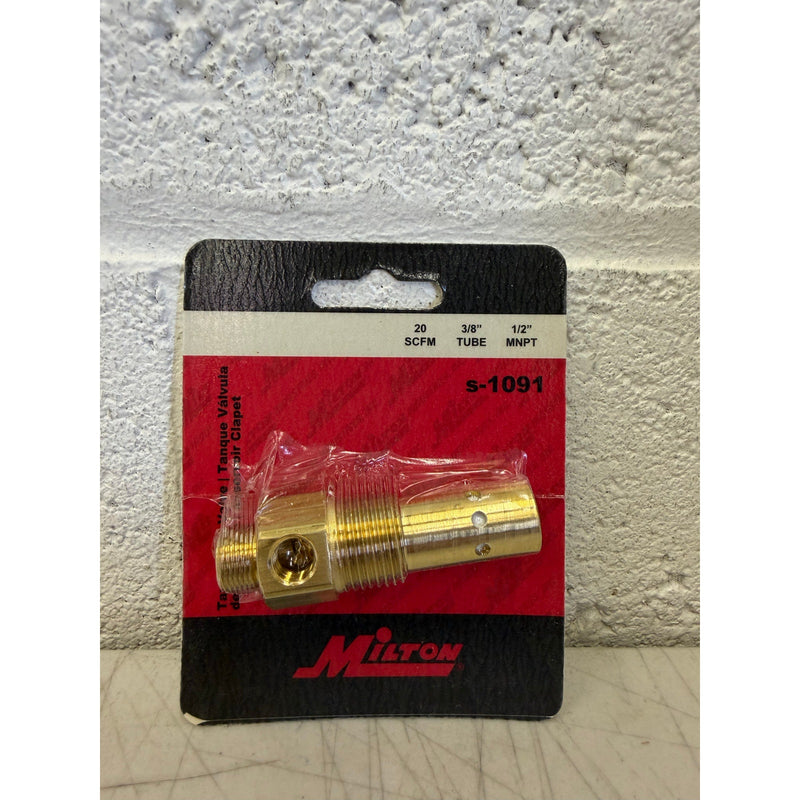 Milton S1091 Tank Check Valve 1/2" NPT, 3/8"M Compressor, Brass