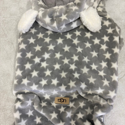 UGG Avery Large Glacier Gray Stars Hooded Soft Dog Pajama - 14-16" Collar