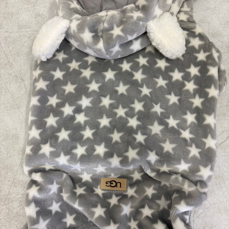 UGG Avery Large Glacier Gray Stars Hooded Soft Dog Pajama - 14-16" Collar